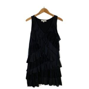 Ann Taylor LOFT Women M Asymmetrical Ruffle Pleated Tank Style Mini Flare Dress